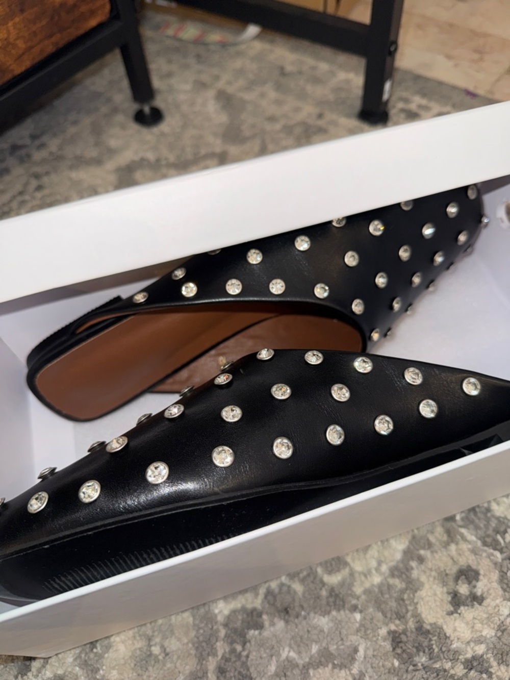 Black Studded Pointed Toe Mules